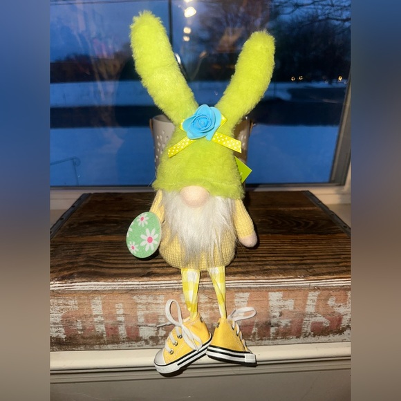 Brother Sister Design Studio Other - Green & Yellow Bunny Gnome with Yellow Sneakers Shelf Sitter ~ New